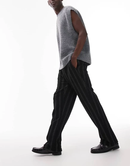 Спортивные брюки прямого кроя Topman с текстурированной полоской черного цвета black