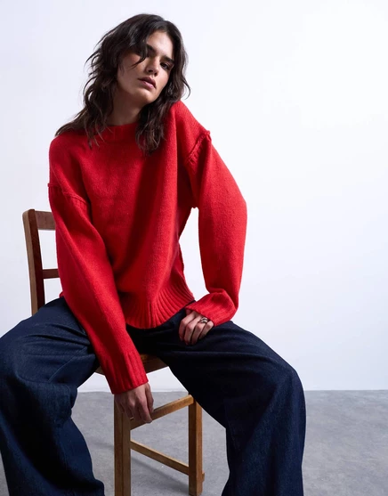 Вязаный свитер Topshop с чистыми открытыми швами красного цвета red