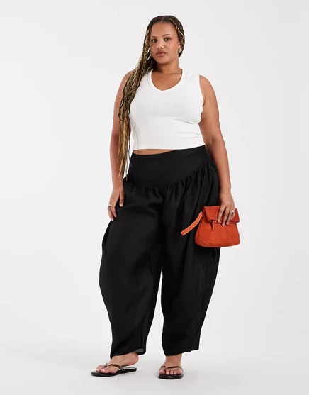 Брюки-баллоны ASOS DESIGN Curve, сшитые на заказ с водопадными деталями, черного цвета black