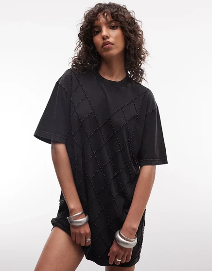 Женское мини-платье AllSaints Darcy со стразами, выбеленное черное