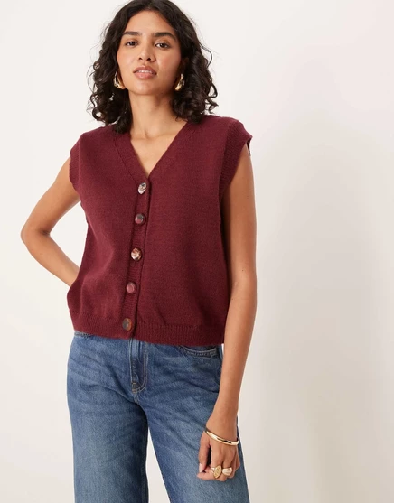 Майка ASOS DESIGN из пушистой вязки с бусинами из смолы, темно-красная fig