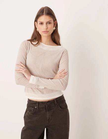 ДИЗАЙНЕРСКИЙ двухслойный топ из луковой шелухи ASOS бежевого цвета beige