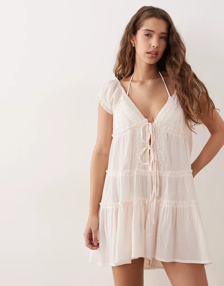 Женский ромпер Miss Selfridge с вышивкой и завязкой, нежно-розовый