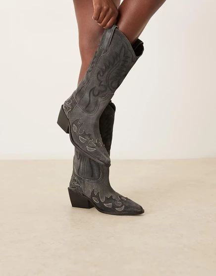 Сапоги до колена из кожи Camryn от ASOS DESIGN из черной замши black aged suede