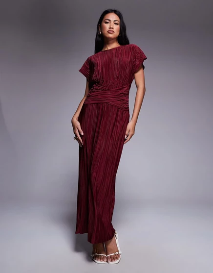 Женское плиссированное макси-платье ASOS Design с узлом, винное