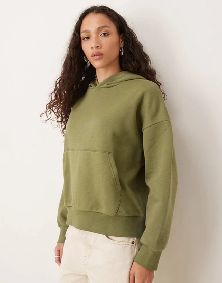 Объемная толстовка с капюшоном ASOS DESIGN brushback зеленого цвета хаки khaki