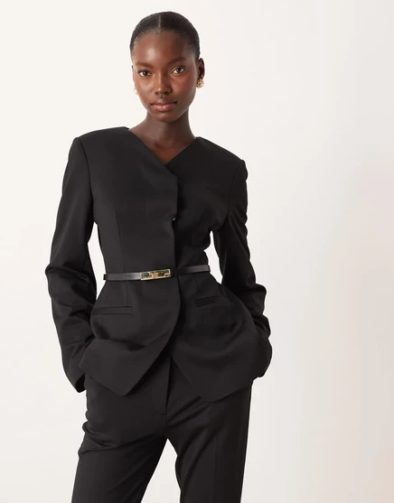 Женский приталенный блейзер ASOS Design с поясом, черный