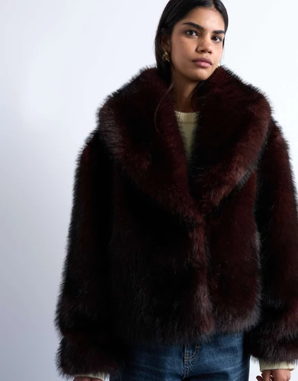 Женское пальто TopShop с искусственным мехом, бордо