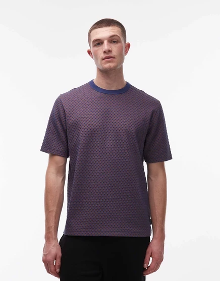 Жаккардовая трикотажная футболка PS Paul Smith синего цвета с коротким рукавом blue