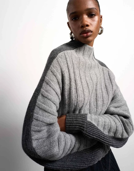 Вязаный свитер премиум-класса из 100% овечьей шерсти Tolu Coker x Topshop серого цвета с овальным рукавом