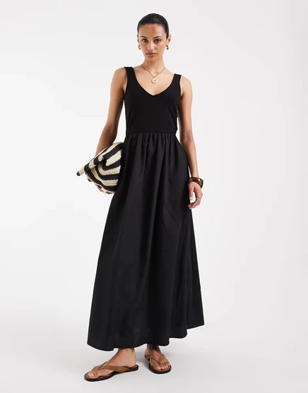 Женское макси-платье Vero Moda из джерси и поплина, черное