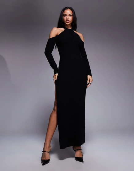 Трикотажное платье ASOS X из коллекции SOURCED COLLECTION с прозрачной вставкой черного цвета black