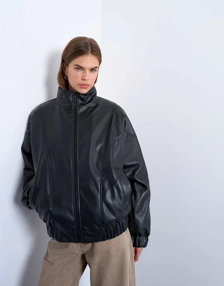 Женская бомбер-куртка TopShop из экокожи, черная