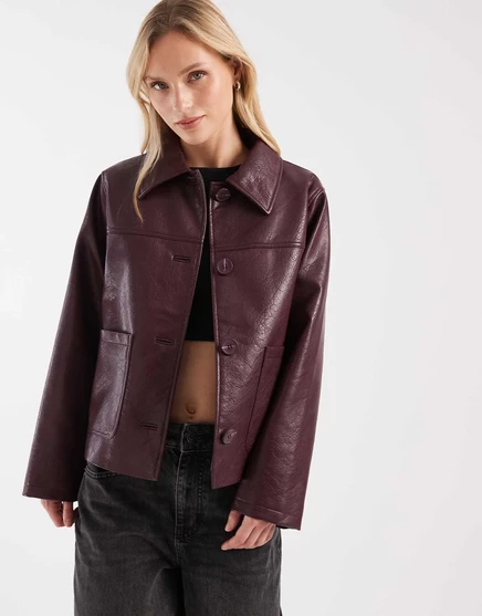 ДИЗАЙНЕРСКАЯ миниатюрная кожаная куртка harrington от ASOS в бордовом цвете