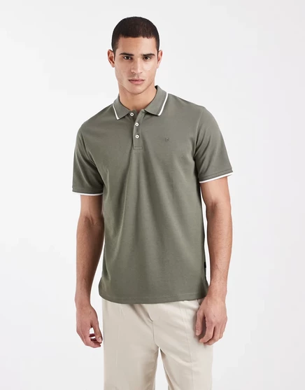 Мужское поло Jack & Jones Premium с окантовкой, оливковое