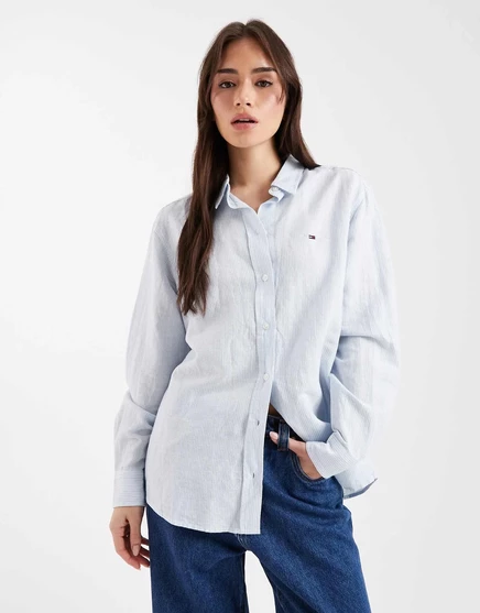 Рубашка из льняной смеси свободного кроя Tommy Jeans в светлоголубую полоску