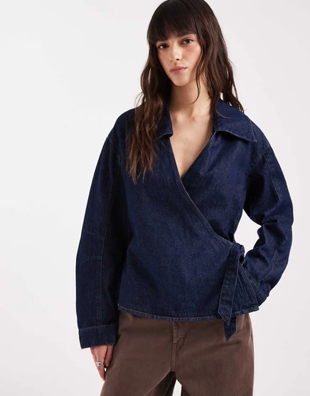 Женская джинсовая рубашка ASOS Design с запахом, индиго