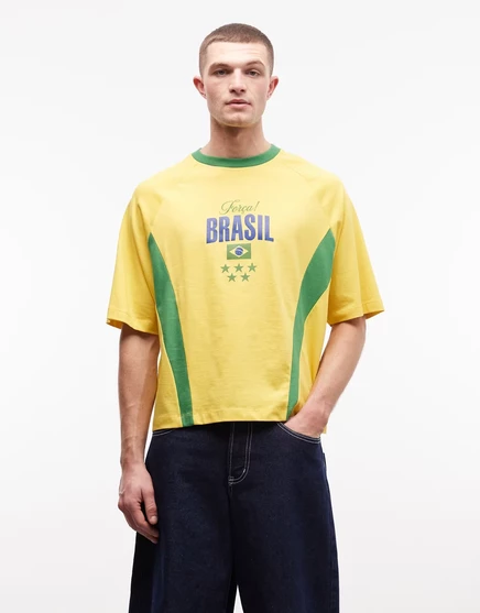 Мужская футболка ASOS Design boxy с принтом Brazil, желтая