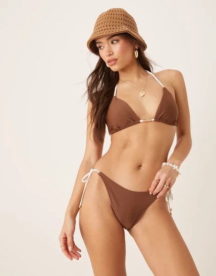 Купальники Abercrombie &amp Fitch с завязками по бокам, дерзкие плавки-бикини коричневого цвета - часть комплекта