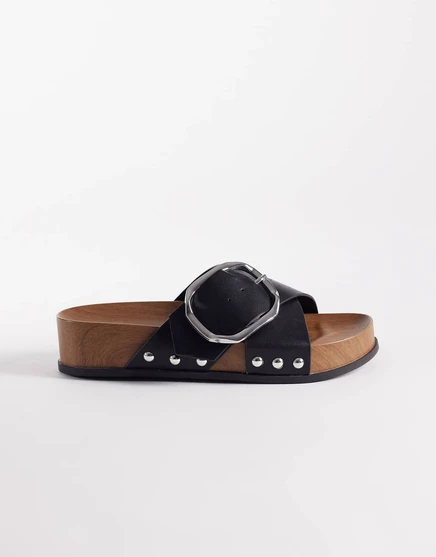 Женские мюли ASOS DESIGN Foster из искусственной кожи с пряжкой, черные