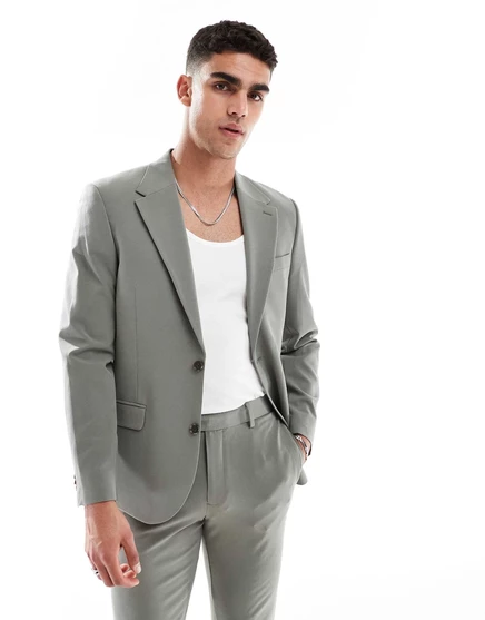 Мужской узкий пиджак ASOS Design стрейч, темно-зеленый