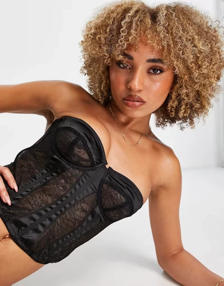 Женский корсет ASOS Design из атласа и кружева, черный