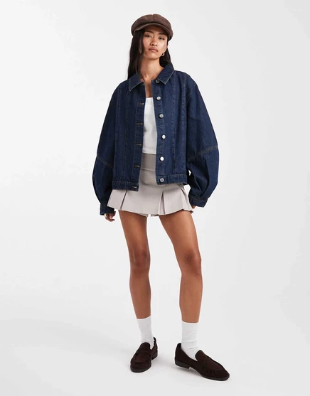 Джинсовая куртка Miss Selfridge western с пышными рукавами цвета индиго indigo wash