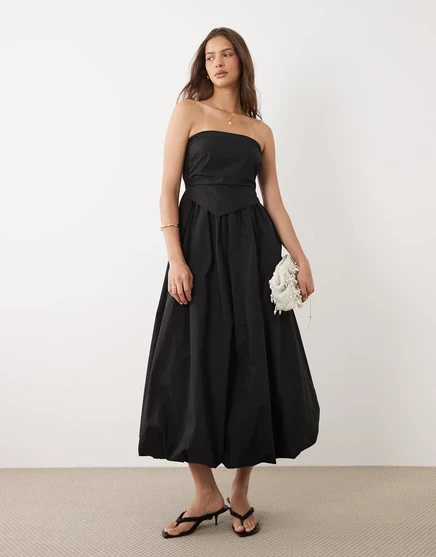 Женское платье ASOS Design бандо миди со сборками, черное