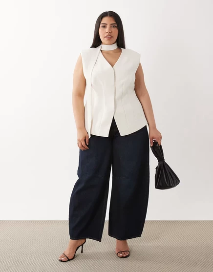 Женский длинный жилет ASOS Design Curve Tailored, кремовый