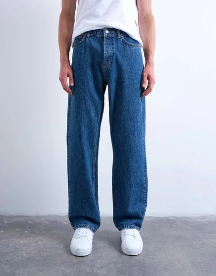 Жесткие мешковатые джинсы Topman после средней стирки mid wash blue