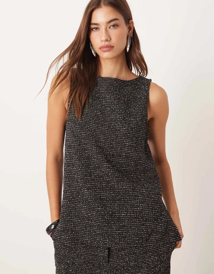 Черный текстурированный блестящий топ без рукавов VILA - часть комплекта black beauty boucle
