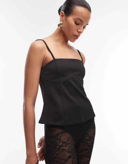 Женский топ ASOS Design на тонких бретелях с фигурным лифом, черный