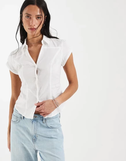 Женская рубашка Hollister приталенная с присборкой, белая