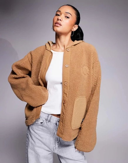 Куртка с капюшоном Weekend Collective из трикотажной смеси в рубчик borg нейтрального цвета beige