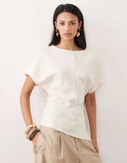 Женский асимметричный топ Gina Tricot с коротким рукавом, экрю