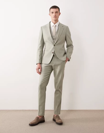Мужские брюки ASOS Design узкие, льняные, шалфейные