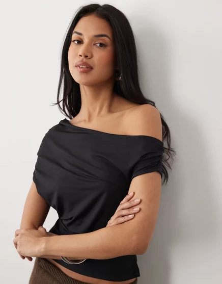 Женский топ ASOS Design на одно плечо со сборкой, черный