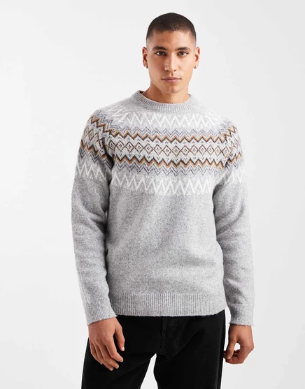 Поношенный свитер с круглым вырезом и принтом Fairisle светло-серого цвета gray heather