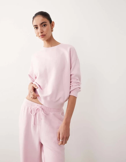 Махровая толстовка Abercrombie &Fitch YPB с круглым вырезом горловины розового цвета - часть комплекта 