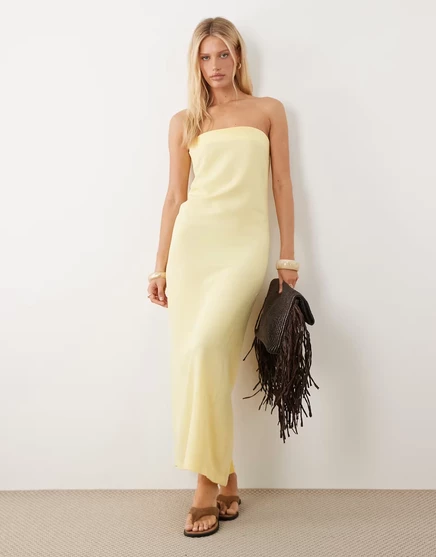 Женское платье макси asos design льняное прямое, сливочное