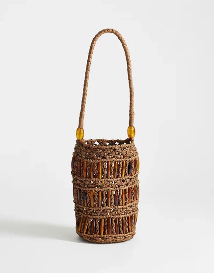 Сумка-захват Topshop Harley raffia с бусинами коричневого и темно-коричневого цветов