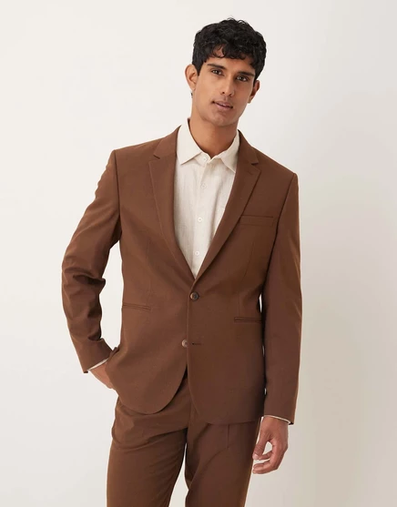 Приталенный пиджак от ASOS DESIGN коричневого цвета chocolate brown