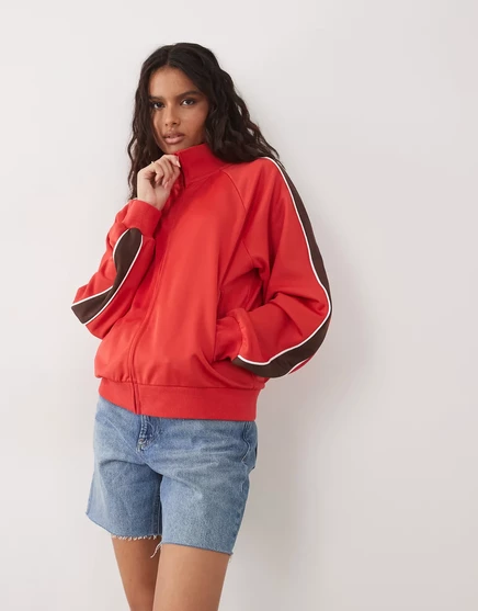Женская куртка ASOS Design трикотажная на молнии с воротником-стойкой, красная