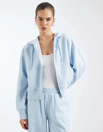 Укороченная толстовка ASOS DESIGN с капюшоном и застежкой-молнией на спине нежно-голубого цвета