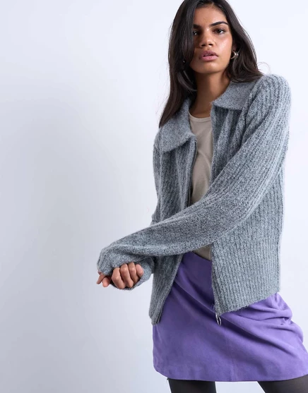 Вязаный воротник Topshop с кольцом на молнии cardi серого цвета gray