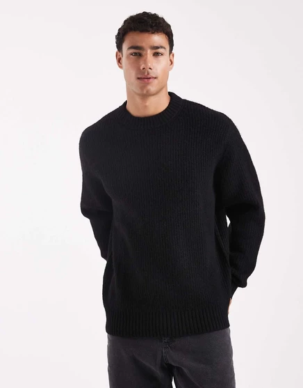 Черный свитер крупной вязки в рубчик Jack &Jones черного цвета black