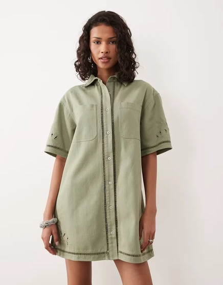 Женское платье-рубашка ASOS Design с тесьмой, хаки
