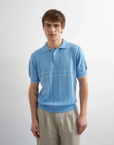 Трикотажное поло Topman classic fit pointelle светло-голубого цвета