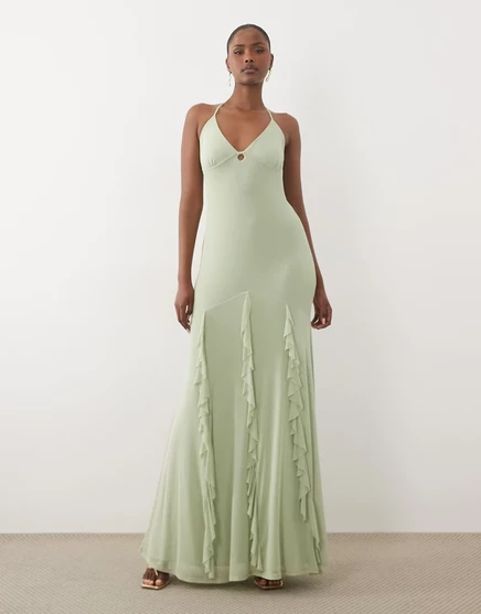 Женское макси-платье ASOS Design с воланами, шалфей
