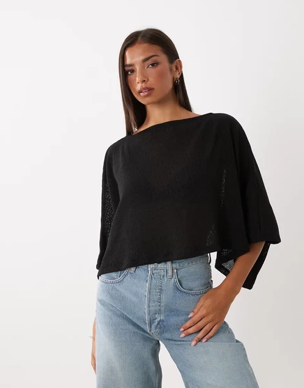Топ-накидка с рукавами из текстурированного трикотажа ASOS DESIGN черного цвета черный